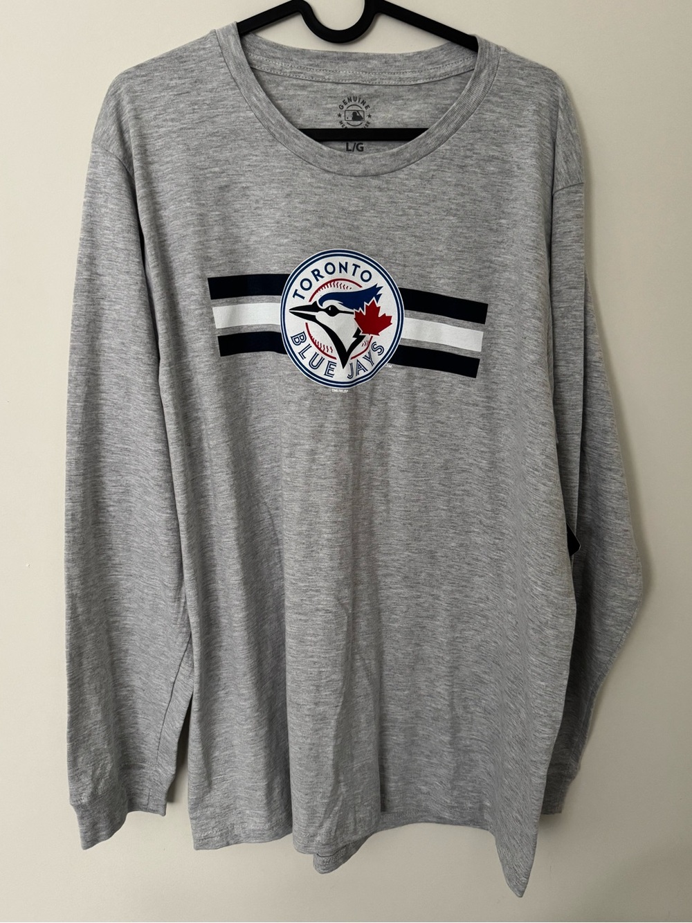 Genuine Merchandise Grey Long Sleeve Top with Navy Logo Tag